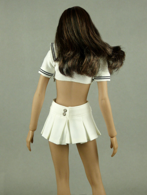 Super Duck 1/6 Scale Female Sexy School Girl White Uniform with Mini White Plaid Skirt Set